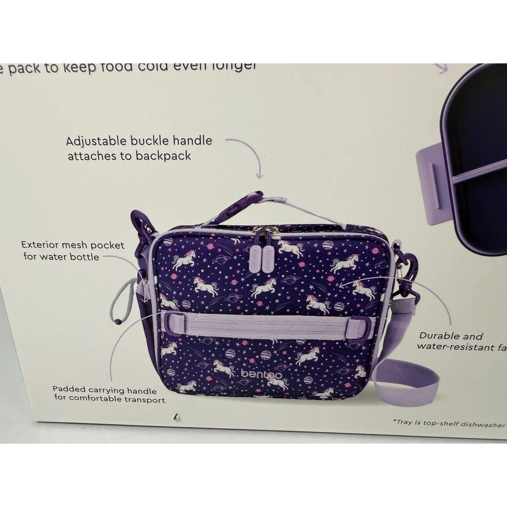 Bentgo Kids Lunch box Set Kids Purple New Unicorn Galaxy Snap & Go 2-Piece Set